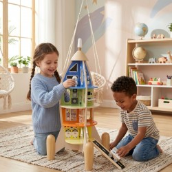 CLASSIC WORLD Drewniana Rakieta Domek dla Dzieci + Figurki 51el.