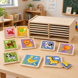 VIGA Puzzle drewniane 12 plansz po 4 puzzle w stojaku