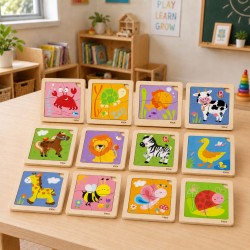VIGA Puzzle drewniane 12 plansz po 4 puzzle w stojaku