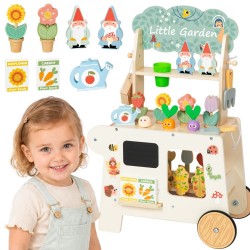 TOOKY TOY Wózek Ogrodowy Sklepik Drewniany Montessori 57el