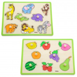 VIGA Drewniane Puzzle z Uchwytami i Półką 7 el.