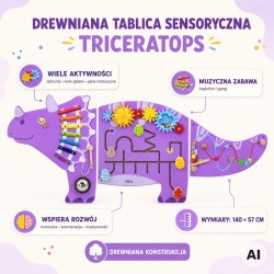 VIGA Drewniana Tablica Sensoryczna-Manipulacyjna EDU Triceratops