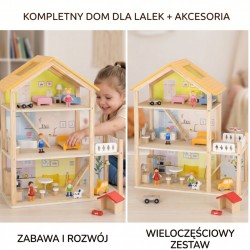 VIGA Zestaw Drewniany Domek dla Lalek z Laleczkami i Akcesoriami