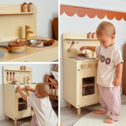TOOKY TOY Drewniana Beżowa Kuchnia z Akcesoriami