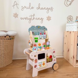 TOOKY TOY Wózek Ogrodowy Sklepik Drewniany Montessori 57el