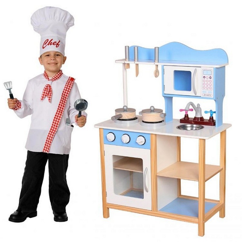 Drewniana Kuchnia dla dzieci z wyposażeniem Błękitna