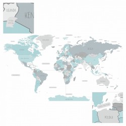 Mapa Świata Niebieska DK346 - Naklejki na ścianę