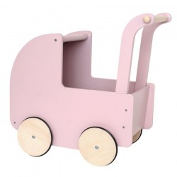 Drewniany wózek dla lalek - pastelowy róż - Pchacz