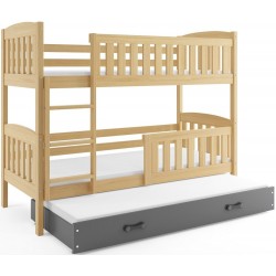 Łóżko piętrowe 3 osobowe Kubuś 190x80 z materacami Sosna