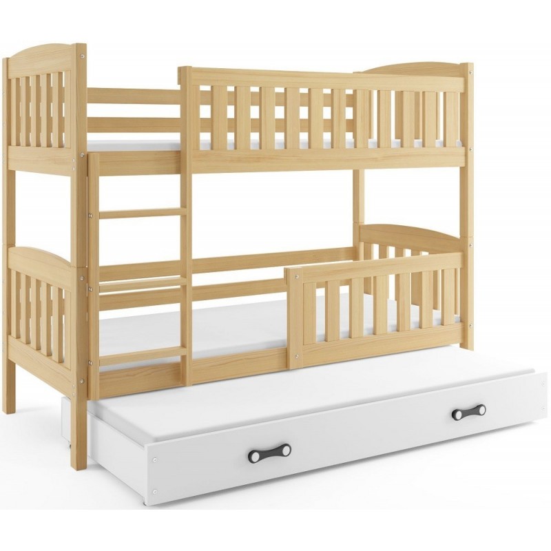 Łóżko piętrowe 3 osobowe Kubuś 200x90 z materacami Sosna
