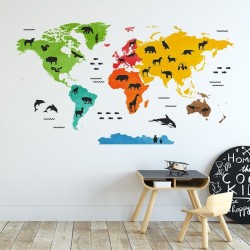 Mapa Świata Kolorowa DK222 - Naklejki na ścianę