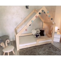 Łóżko Domek dziecięce + barierka + stelaż - asymetryczne 160x80