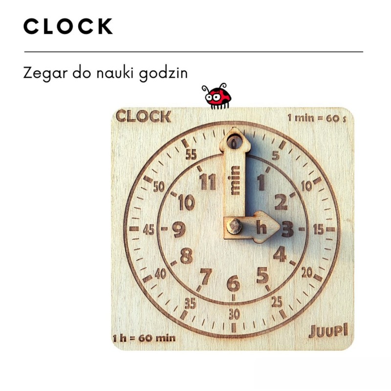 Zegar drewniany dla dzieci - do nauki godzin