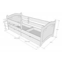 Łóżko dziecięce Laura z dwoma szufladami - wymiary