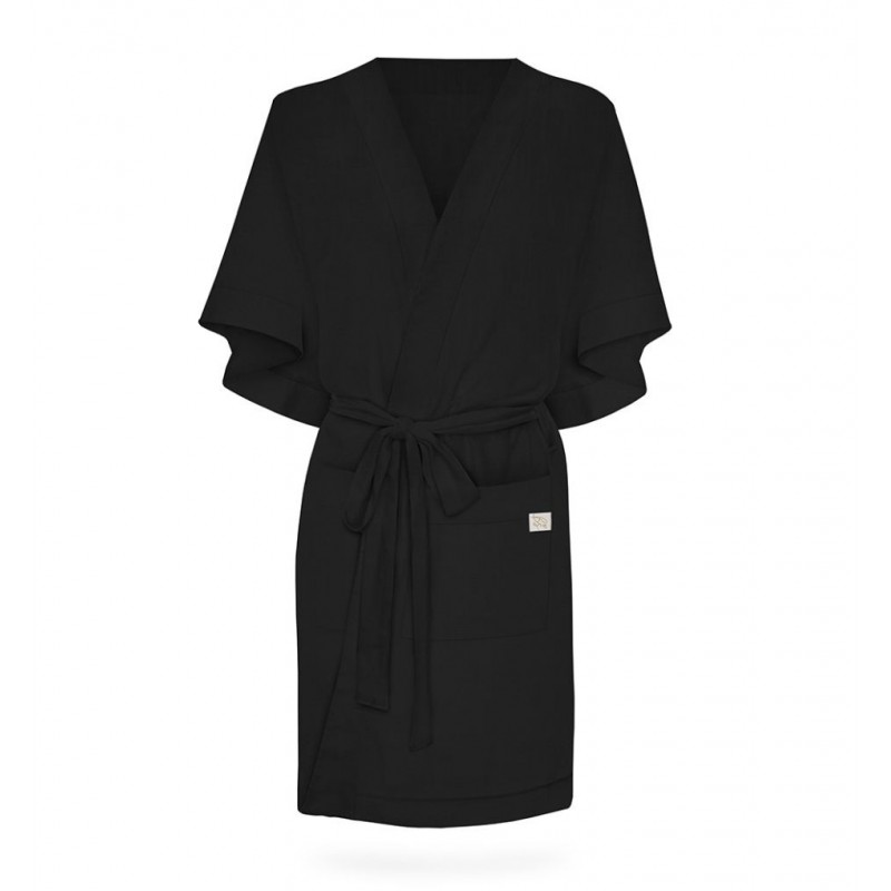 Lniany szlafrok - Kimono dla mamy - Black