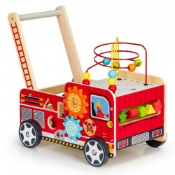 Drewniany Pchacz Edukacyjny z klockami - wóz strażacki