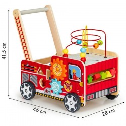 Drewniany Pchacz Edukacyjny z klockami - wóz strażacki wymiary