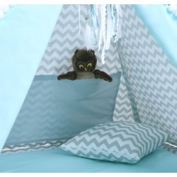 Namiot Tipi Błękitna Drzemka z okienkiem i matą - kieszonka na zabawki