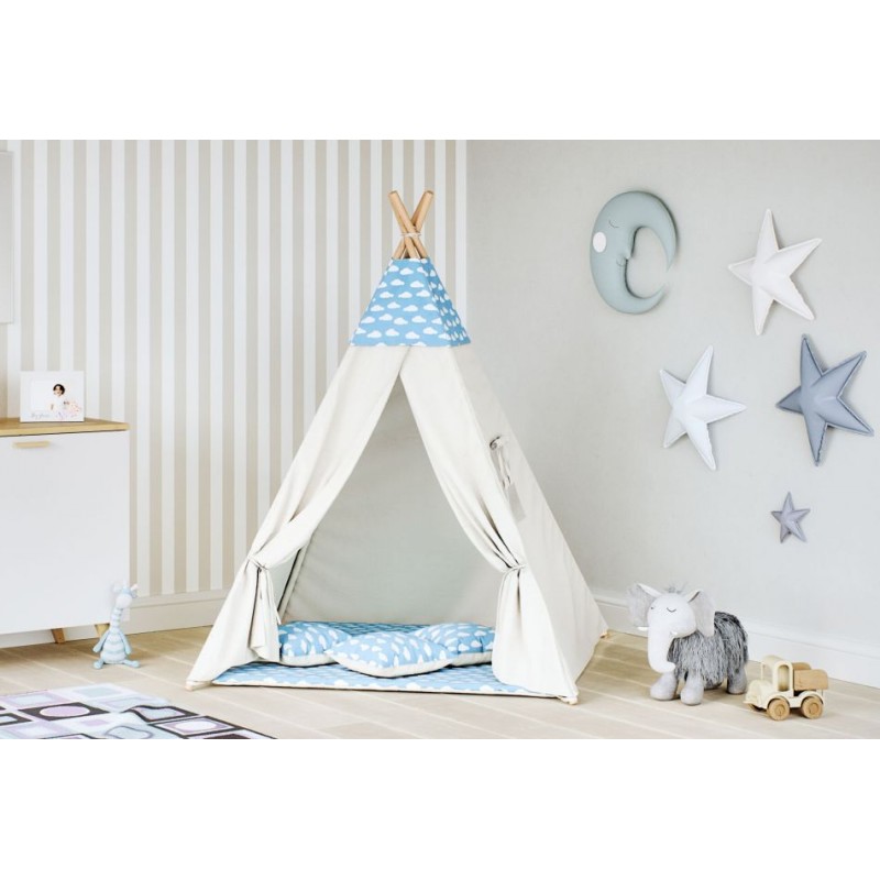 Namiot Tipi dla dziecka - Chmurki niebieskie - beż
