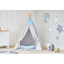 Namiot Tipi dla dziecka - Chmurki niebieskie - szary