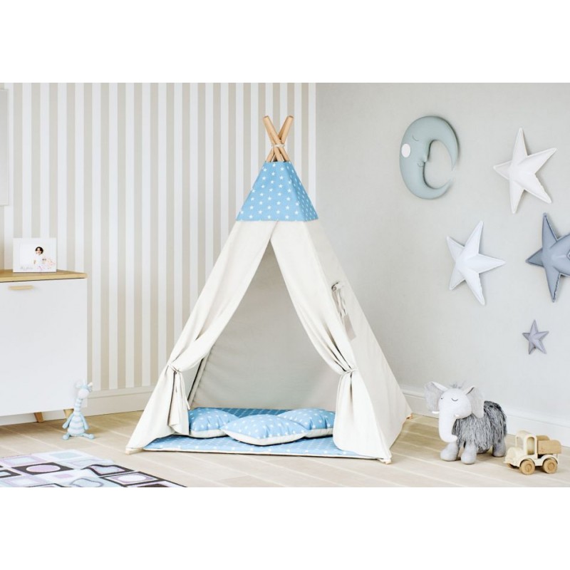 Namiot Tipi dla dziecka - Gwiazdki niebieskie - beż