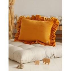 Poduszka dla dziecka velvet z falbanką - musztardowa