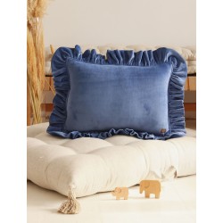 Poduszka dla dziecka velvet z falbanką - szafirowa