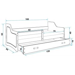 Łóżko dla dziecka SOFIX 160x80 z szufladą białe - wymiary