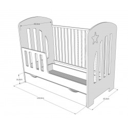 Łóżko niemowlęce z szufladą 120x60 STAR - wymiary