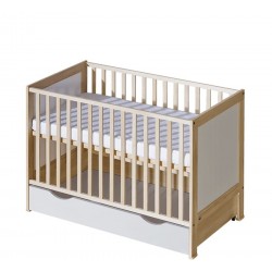 Łóżeczko niemowlęce 120×60 Basic białe/naturalne drewno + szuflada