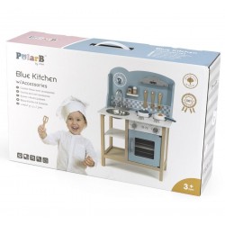 Drewniana kuchnia dla dzieci z akcesoriami PolarB - niebieska