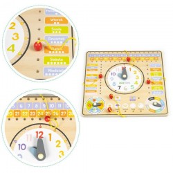 Drewniana tablica manipulacyjna - kalendarz zegar