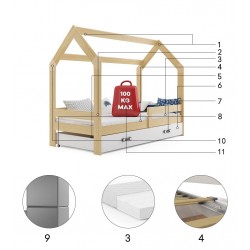 Łóżko Domek z materacem i szufladą 160x80 Sosna