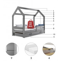 Łóżko Domek z materacem i szufladą 160x80 Grafitowe