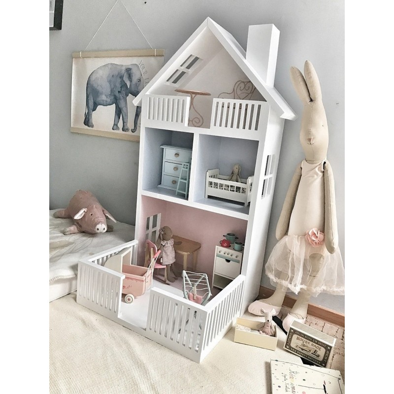 Drewniany domek dla lalek z tarasem - różne kolory - Styl Skandynawski