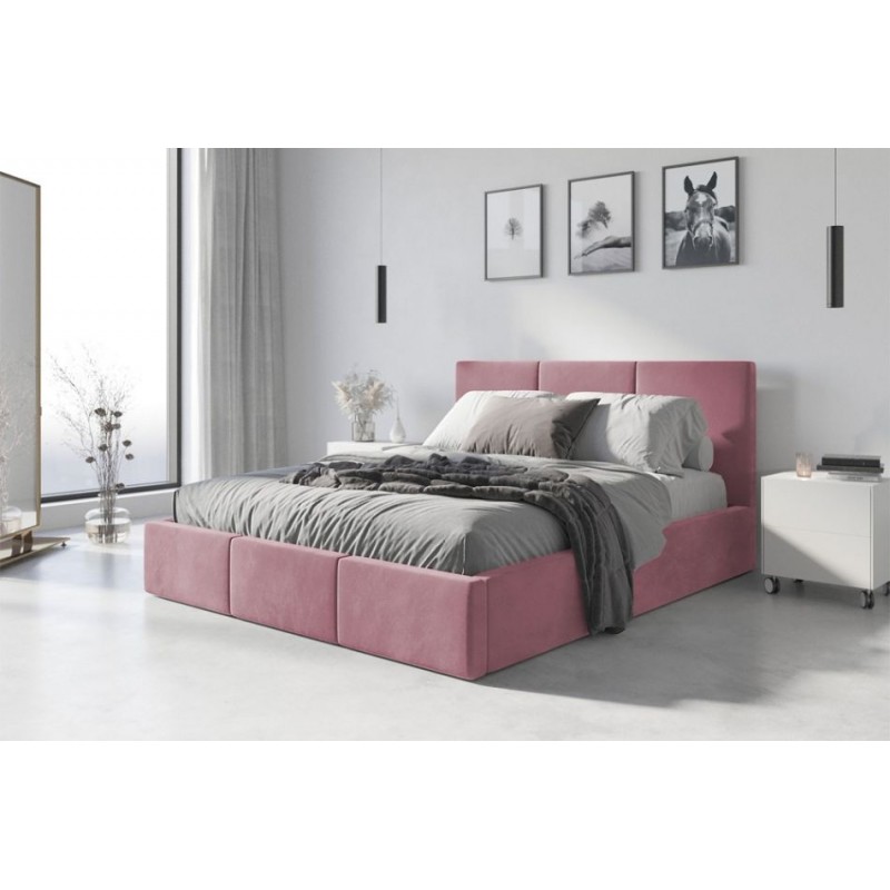 Łóżko tapicerowane HILTON z materacem - różowe