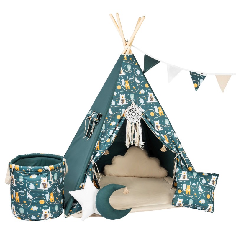 Namiot Tipi dla dzieci Szmaragdowy Kącik z matą i poduszkami