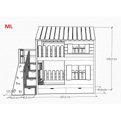Łóżko domek Chatynka z dachem + ścianka wspinaczkowa - wymiar ML
