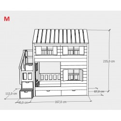 Łóżko piętrowe Domek z dwoma okienkami wymiar M