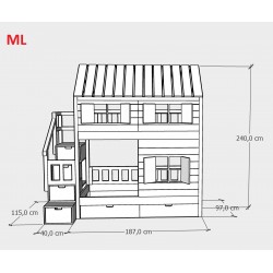Łóżko piętrowe Domek z dwoma okienkami wymiar ML