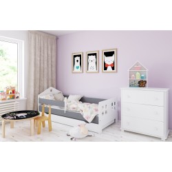 Łóżko dla dziecka Pola z szufladą - biało-szare