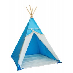 Namiot Tipi dla dzieci z pomponikami Niebieski Boho