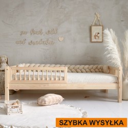 Łóżko Basic z barierką szczebelki 190x90 nóżki 19 cm naturalne drewno (szybka wysyłka)