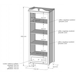 Regał z szufladą Bella biały - wymiary