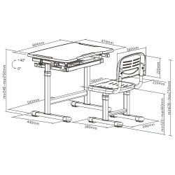 Biurko dla dziecka regulowane + krzesełko zestaw - wymiary