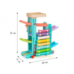 Drewniany tor zjeżdżalnia + 6 autek + cymbałki