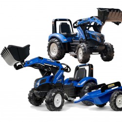 FALK Traktor New Holland Niebieski na Pedały z Przyczepką od 3 Lat