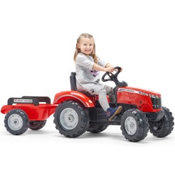 FALK Traktor Massey Ferguson Czerwony na Pedały z Przyczepką od 3 Lat