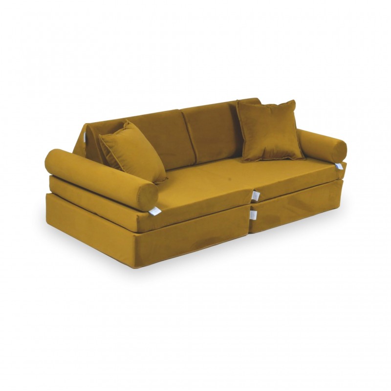 Mini Sofa Modułowa dla dzieci Velvet Złoty - 10 elementów