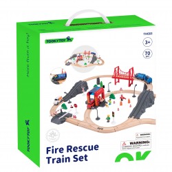 Tooky Toy Drewniana Kolejka Staż Pożarna Ambulans 70 el.